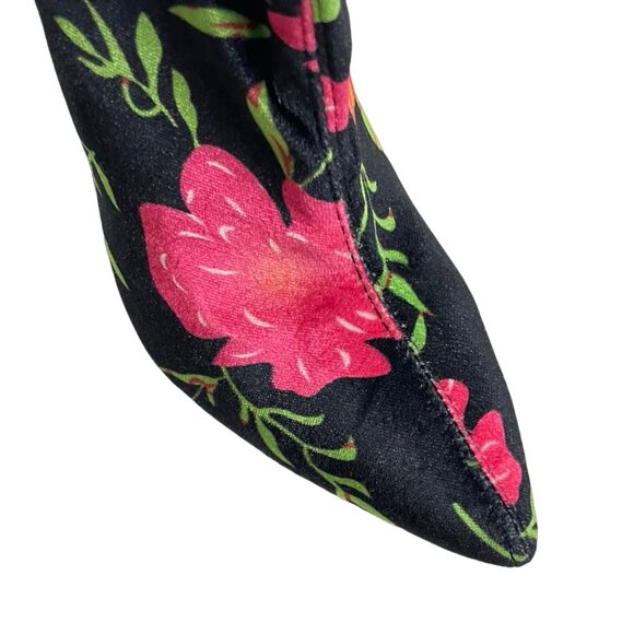 CAPE ROBBIN Boots Black Red Flowers Over the Knee Heels Velour Fabric Size 6 M - Picture 3 of 7